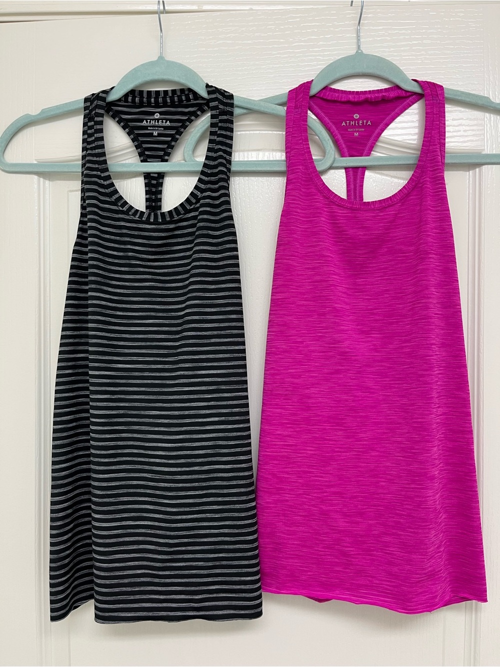 Athleta Racerback Tanks Women's M Black Stripes and Bright Pink Lot of 2